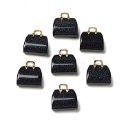 Synthetic Blue Goldstone Brass Pendants, Handbag Charms, Golden, 27.5x26x12mm, Hole: 6.3x5mm(KK-E274-01G-12)