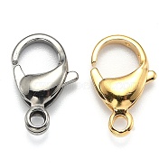 2 Colors 304 Stainless Steel Lobster Claw Clasps, Real 24K Gold Plated & Stainless Steel Color, 16x10.5x4.7mm, Hole: 2.2mm, 50pcs/color(STAS-AB16-PG)