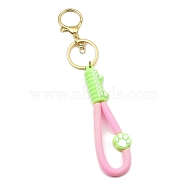 Cat Paw Print PVC Rope Keychains, with Zinc Alloy Finding, for Bag Doll Pendant Decoration, Pink, 17.5cm(KEYC-B015-03LG-02)