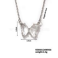 Brass Rhinestone Butterfly Pendant Necklaces for Women, Platinum, Crystal, 15.75 inch(40cm)(LS1858-3)