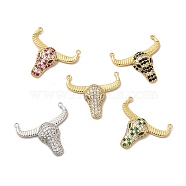 Rack Plating Brass Micro Pave Cubic Zirconia Connector Charms, Cadmium Free & Lead Free, Long-Lasting Plated, Cattle Head Links, Platinum & Golden, Mixed Color, 25.5x27.5x5mm, Hole: 1mm(KK-P230-04)