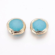 Synthetic Turquoise Beads, Brass Edge Golden Plated, Flat Round, Turquoise, 17~18x5.5~6mm, Hole: 0.8mm(KK-F758-08B)
