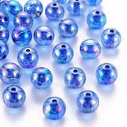 Transparent Acrylic Beads, AB Color Plated, Round, Royal Blue, 16x15mm, Hole: 2.8mm, about 220pcs/500g(MACR-S370-B16mm-751)