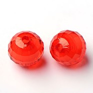 Transparent Acrylic Beads, Bead in Bead, Faceted, Round, FireBrick, 12mm, Hole: 2mm, about 580pcs/500g(TACR-S086-12mm-15)