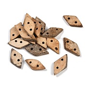 Carved Rhombus 2-hole Basic Sewing Button, Coconut Button, Coconut Brown, 17.5~22.5x9.5~10.5x2.5~3.5mm, Hole: 1.7~2mm(SHEL-K009-02)