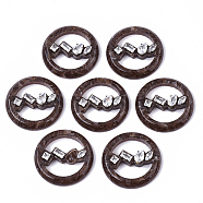 Cellulose Acetate(Resin) Pendants, with Micro Pave Cubic Zirconia, Flat Round, Saddle Brown, 26x6mm, Hole: 1.4mm(X-KY-S163-101B-01)