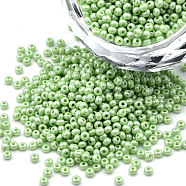11/0 Czech Opaque Glass Seed Beads, Lustered, Round, Yellow Green, 2.2x1.5mm, Hole: 0.7mm, about 500g/bag(SEED-N004-003B-34)