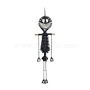 Skull Cotton Macrame Woven Wall Hanging, with Plastic Non-Trace Wall Hooks, for Nursery and Home Decoration, Black, 1050x300mm(PW-WG76995-02)