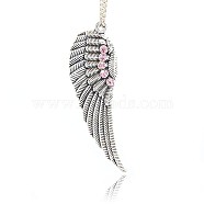 Antique Silver Plated Alloy Wing Big Pendants, with Rhinestones, Light Rose, 52x17x2mm, Hole: 2mm(X-ALRI-N019-05)
