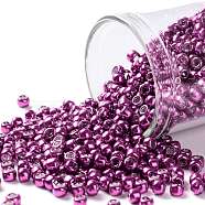 TOHO Round Seed Beads, Japanese Seed Beads, (563) Hot Pink Metallic, 8/0, 3mm, Hole: 1mm, about 1110pcs/50g(SEED-XTR08-0563)