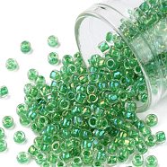 TOHO Round Seed Beads, Japanese Seed Beads, (187) Inside Color Crystal/Shamrock Lined, 8/0, 3mm, Hole: 1mm, about 10000pcs/pound(SEED-TR08-0187)
