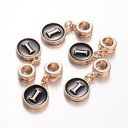 Alloy Enamel European Dangle Charms, Flat Round with Letter.I, 27mm, Hole: 5mm(MPDL-M057-I)