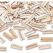 HOBBIESAY 150Pcs Unfinished Wood Connector Charms, Rectangle Carved with Word Handmade, BurlyWood, 15x40x2mm, Hole: 1.8mm(FIND-HY0001-19)