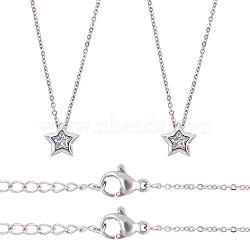 304 Stainless Steel Pendant Necklaces, with Cubic Zirconia, Star, Stainless Steel Color, 17.8 inch(45.5cm), Pendant: 8x8x4mm, 2pcs/box(NJEW-UN0001-03P)