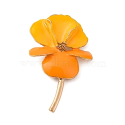 Alloy Brooches, Flower-de-luce Enamel Pins, Flower, Light Gold, Orange, 93.5x60.5mm(JEWB-I034-25C)