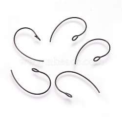 304 Stainless Steel Earring Hooks, with Vertical Loop, Electrophoresis Black, 25x14.5x4mm, Hole: 2mm, 20 Gauge, Pin: 0.8mm(STAS-O119-06B)