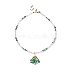 Glass Beaded Necklaces, Sead Bead Braided Christmas Tree Pendant Necklace for Women, Green, 15-1/2 inch(39.5cm)(NJEW-JN04296)