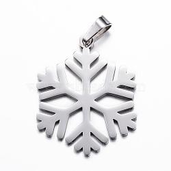 304 Stainless Steel Pendants, Snowflake, Stainless Steel Color, 33.5x27x1.5mm, Hole: 3x5mm(STAS-E135-04P)