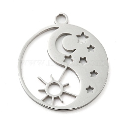 304 Stainless Steel Pendants, Laser Cut, Stainless Steel Color, Flat Round Charm, Sun, 25x21.5x1mm, Hole: 2.5mm(STAS-B056-26P-02)