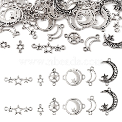 Pandahall 36Pcs 6 Styles Tibetan Style Zinc Alloy Connector Charms, Mixed Shapes, Antique Silver, 8.7~25x5.5~25x1~2mm, Hole: 0.9~2mm, 6pcs/style(FIND-TA0002-96)
