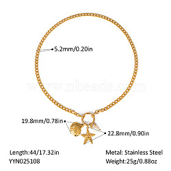 European Ocean Stainless Steel Pendant Necklaces with Pearl, for Beach Vacation, Real 18K Gold Plated, Starfish, 17.32 inch(44cm)(IA7525-3)