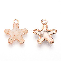 Alloy Enamel Pendants, Light Gold, Starfish/Sea Stars, PeachPuff, 16x14x3mm, Hole: 1.5mm(ENAM-CJC0014-02E)