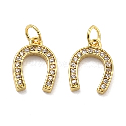 Brass Micro Pave Cubic Zirconia Pendants, Horseshoes Charms, with Jump Ring, Real 18K Gold Plated, 13.5x10.5x2mm, Hole: 3.5mm(KK-U060-23G-01)