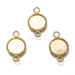 304 Stainless Steel Cabochon Connector Settings, Plain Edge Bezel Cups, Flat Round, Real 18K Gold Plated, Tray: 10mm, 20x12x2mm, Hole: 2.5mm(STAS-H130-23A-G)