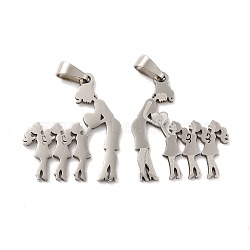Mother's Day/Teachers' Day 201 Stainless Steel Pendants, Mother with Daughter/Teacher with Students Charms, Stainless Steel Color, 26.5x23x1.4mm, Hole: 6.5x3.3mm(STAS-K251-022P)