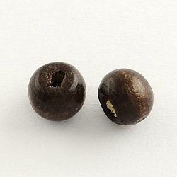 Dyed Natural Wood Beads, Round, Lead Free, Coconut Brown, 8x7mm, Hole: 3mm(X-WOOD-Q006-8mm-06-LF)