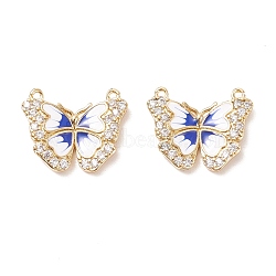 Rack Plating Brass Micro Pave Cubic Zirconia Charms, with Enamel, Cadmium Free & Lead Free, Butterfly, Real 18K Gold Plated, 12.5x15.5x2mm, Hole: 1mm(ZIRC-C038-01G)