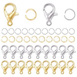 200Pcs 2 Colors Zinc Alloy Lobster Claw Clasps, Parrot Trigger Clasps, with 400Pcs 2 Colors 304 Stainless Steel Open Jump Rings, Platinum & Golden, Lobster Claw Clasps: 12x6mm, Hole: 1.2mm, Jump Rings: 5x0.5~0.7mm(FIND-SZ0001-75)