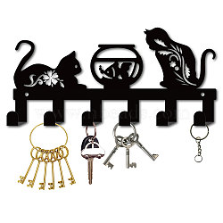 Iron Wall Mounted Hook Hangers, 6-Hook Decorative Organizer Rack, for Bag Clothes Key Scarf Hanging Holder, Cat Shape, 130x270mm, Hole: 5mm(AJEW-WH0156-132)