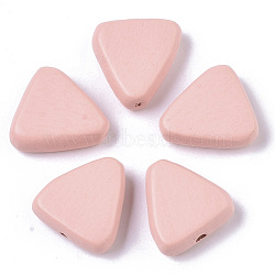 Painted Natural Wood Beads, Triangle, Pink, 16x15~16x5.5mm, Hole: 1.5mm(WOOD-R265-05H)