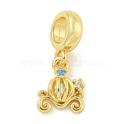 Rack Plating Brass Pave Colorful Cubic Zirconia Pumpkin Cart European Dangle Charms, Large Hole Pendants, Lead Free & Cadmium Free, Long-Lasting Plated, Real 18K Gold Plated, 11x8.5x4mm, Hole: 4.6mm(KK-Z067-38G)