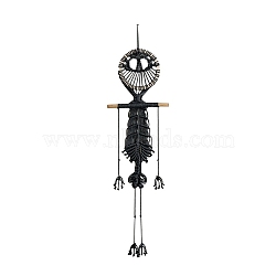 Skull Cotton Macrame Woven Wall Hanging, with Plastic Non-Trace Wall Hooks, for Nursery and Home Decoration, Black, 1050x300mm(PW-WG76995-02)