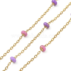 304 Stainless Steel Enamel Link Chains, Soldered, with Spool, Flat Round, Lilac, 2x1.5x0.5mm(AJEW-Z028-09G-02)
