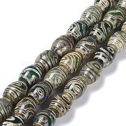 Tibetan Style dZi Beads Strands, Natural Agate Beads, Dyed & Heated, Oval, 2-Eye, 13~14x9.5~10mm, Hole: 1.2mm, about 25pcs/strand, 13.39''(34cm)(TDZI-E005-01A)