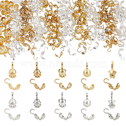 200Pcs 10 Styles Brass Bead Tips, Calotte Ends, Clamshell Knot Cover, Mixed Color, 11x5mm, Hole: 0.9mm, Inner Diameter: 4.5mm,  20Pcs/style(FIND-PH0020-84)
