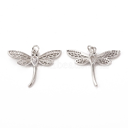 Brass Micro Pave Cubic Zirconia Pendants, with Jump Ring, Dragonfly Charm, Platinum, 23x30x3mm, Hole: 3mm(KK-E068-VB303)