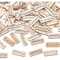 HOBBIESAY 150Pcs Unfinished Wood Connector Charms, Rectangle Carved with Word Handmade, BurlyWood, 15x40x2mm, Hole: 1.8mm(FIND-HY0001-19)