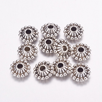 Tibetan Style Spacer Beads, Lead Free and Cadmium Free, Bicone, Antique Silver, about 11mm in diameter, 5mm thick, hole: 3mm