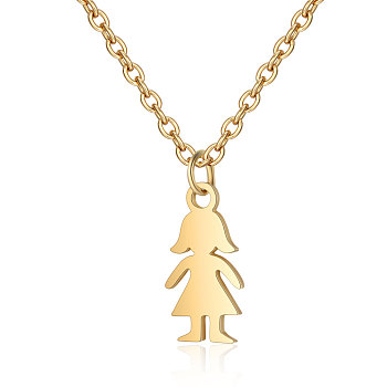 201 Stainless Steel Pendants Necklaces, Girl, Golden, 16.3 inch(40cm)x1mm