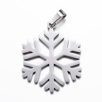 304 Stainless Steel Pendants, Snowflake, Stainless Steel Color, 33.5x27x1.5mm, Hole: 3x5mm
