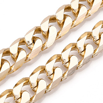 Aluminum Faceted Curb Chains, Diamond Cut Cuban Link Chains, Unwelded, Light Gold, 15.5x12x3.5mm