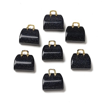 Synthetic Blue Goldstone Brass Pendants, Handbag Charms, Golden, 27.5x26x12mm, Hole: 6.3x5mm