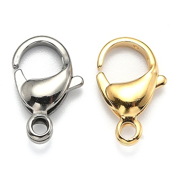 2 Colors 304 Stainless Steel Lobster Claw Clasps, Real 24K Gold Plated & Stainless Steel Color, 16x10.5x4.7mm, Hole: 2.2mm, 50pcs/color