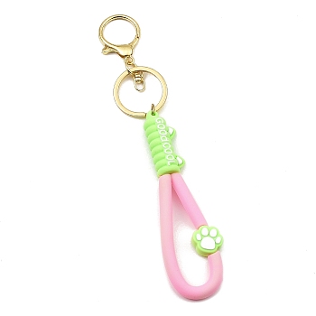 Cat Paw Print PVC Rope Keychains, with Zinc Alloy Finding, for Bag Doll Pendant Decoration, Pink, 17.5cm