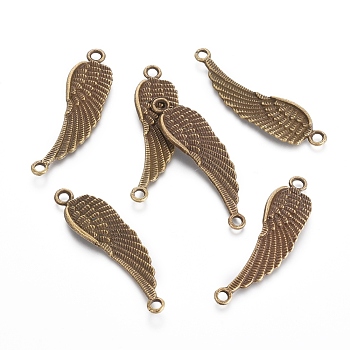 Tibetan Style Alloy Links connectors, Wing, Nickel Free, Antique Bronze, 49.5x13x2mm, Hole: 3mm