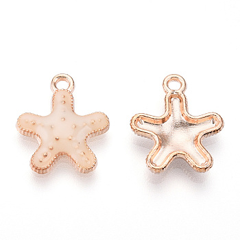 Alloy Enamel Pendants, Light Gold, Starfish/Sea Stars, PeachPuff, 16x14x3mm, Hole: 1.5mm